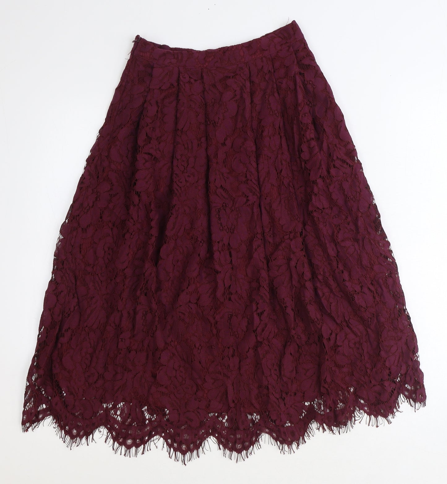 New Look Womens Red Geometric Cotton Swing Skirt Size 6 Zip