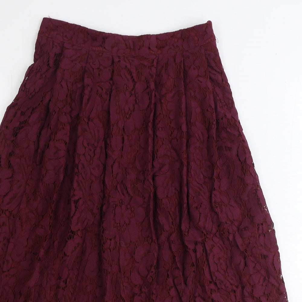 New Look Womens Red Geometric Cotton Swing Skirt Size 6 Zip