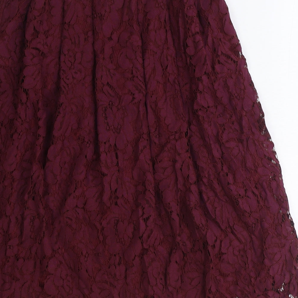 New Look Womens Red Geometric Cotton Swing Skirt Size 6 Zip