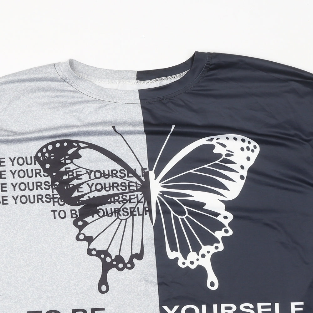 Preworn Womens Black Colourblock Polyester Basic T-Shirt Size XL Round Neck - Butterfly Slogan
