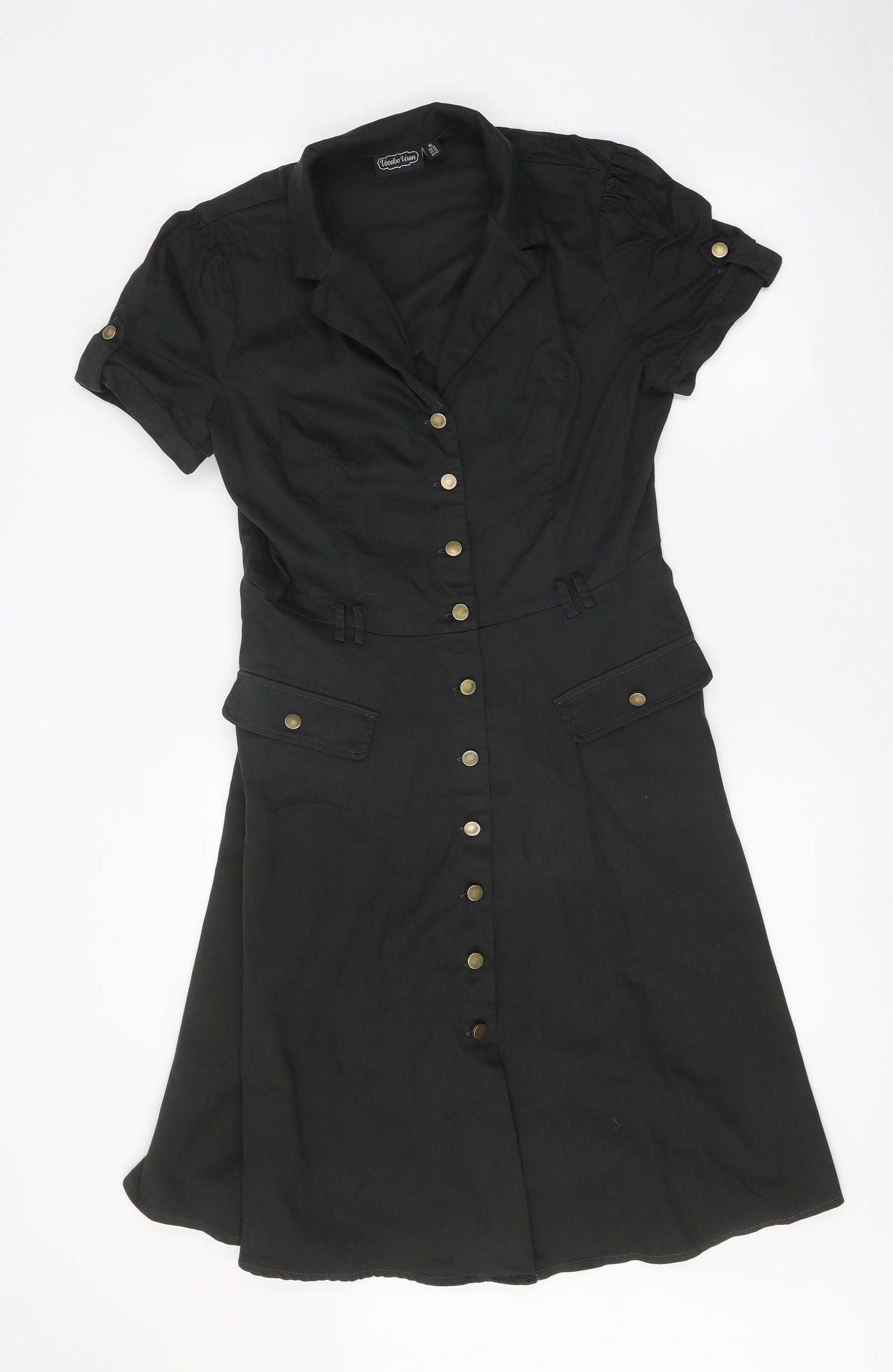 Voodoo Vixen Womens Black Cotton Shirt Dress Size 14 Collared Button