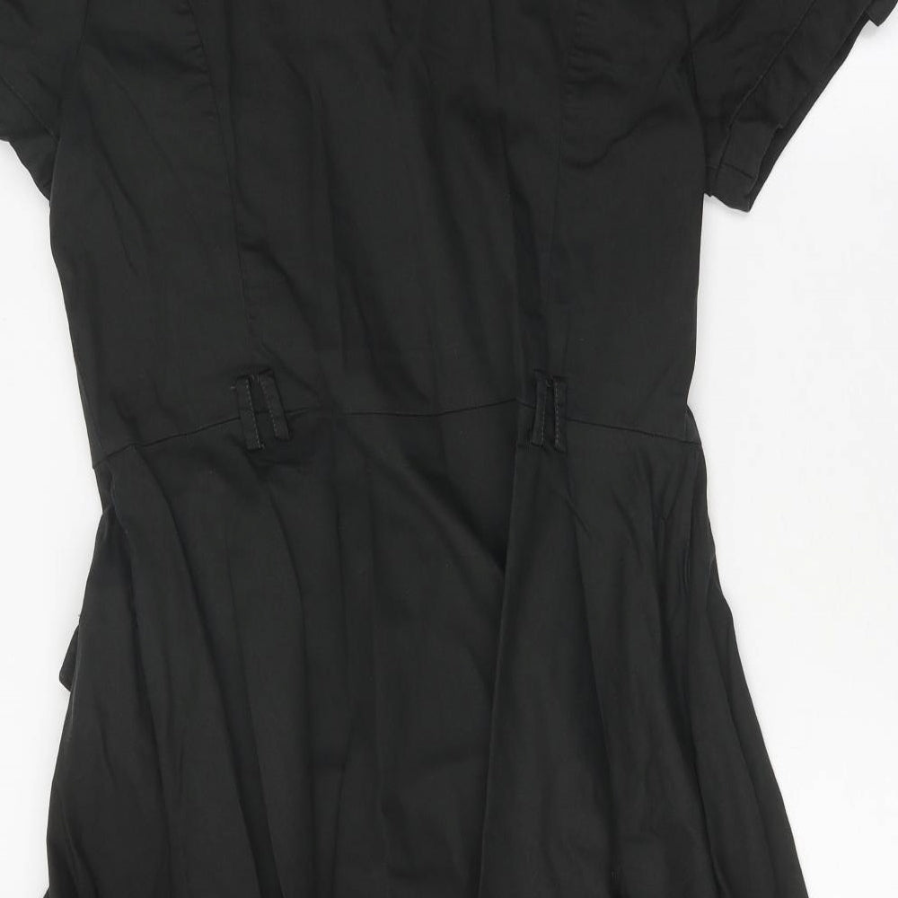 Voodoo Vixen Womens Black Cotton Shirt Dress Size 14 Collared Button