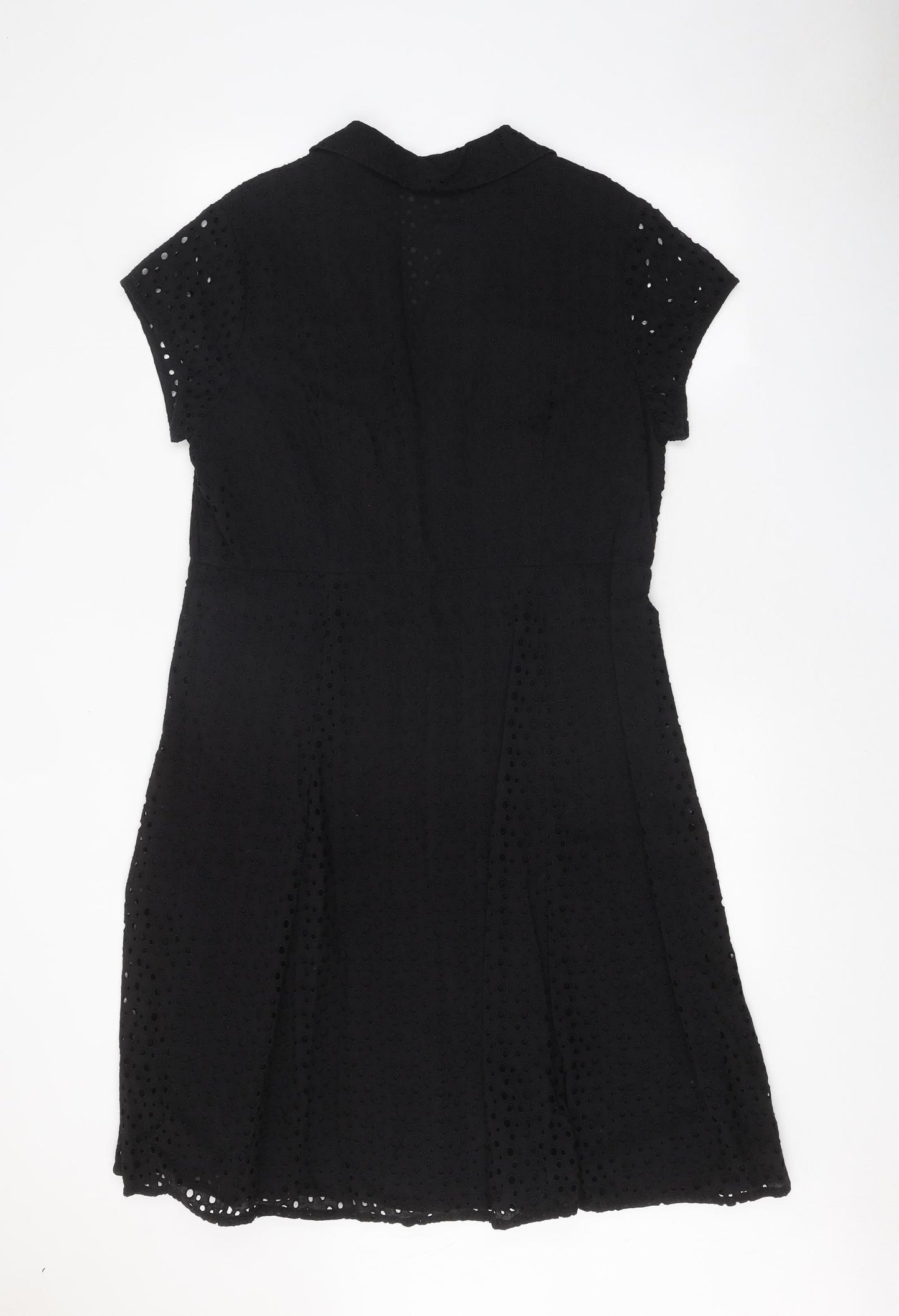 TU Womens Black Geometric Cotton Shirt Dress Size 16 Collared Button