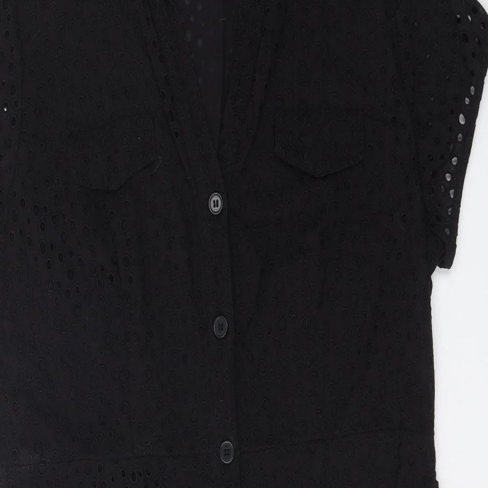TU Womens Black Geometric Cotton Shirt Dress Size 16 Collared Button