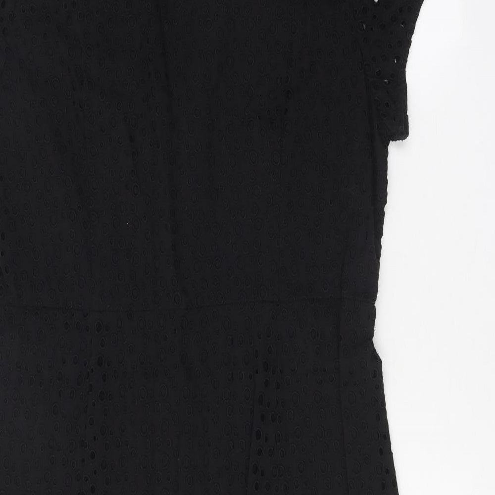 TU Womens Black Geometric Cotton Shirt Dress Size 16 Collared Button