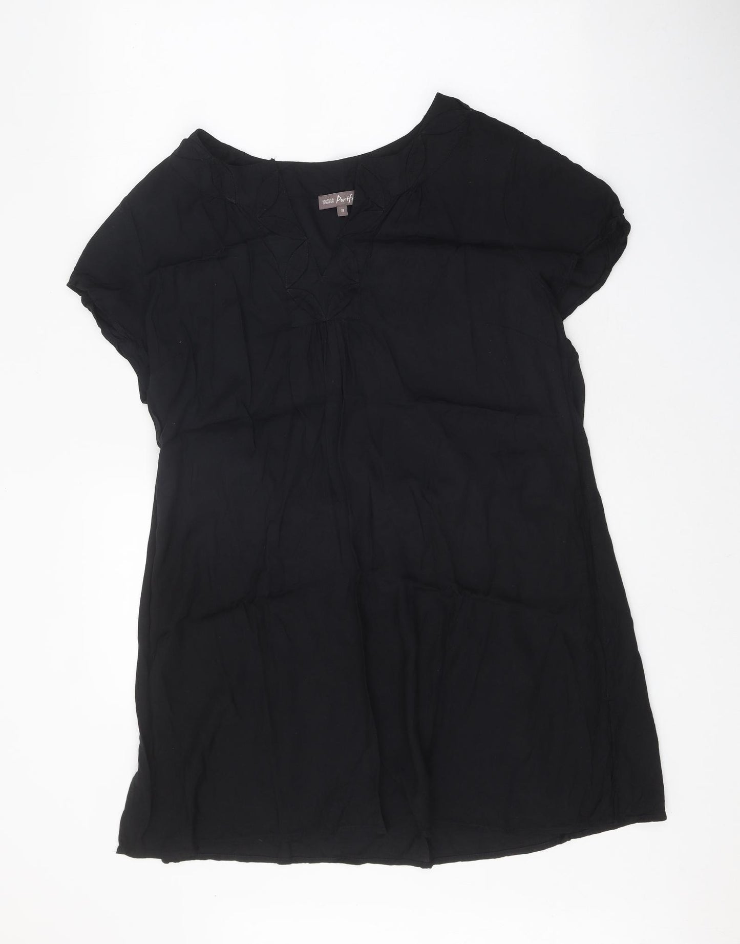 Marks and Spencer Womens Black Viscose Basic T-Shirt Size 18 V-Neck