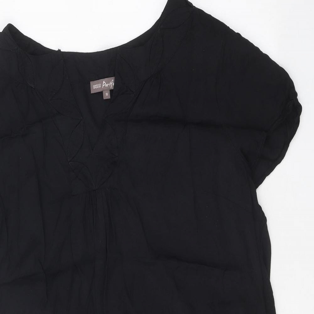 Marks and Spencer Womens Black Viscose Basic T-Shirt Size 18 V-Neck