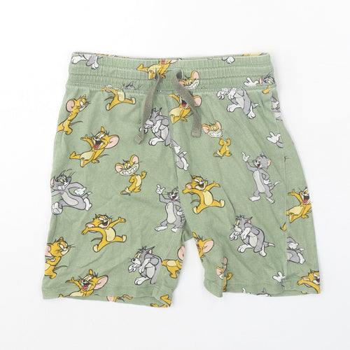 H&M Boys Green Geometric 100% Cotton Sweat Shorts Size 5-6 Years Regular Drawstring - Tom & Jerry