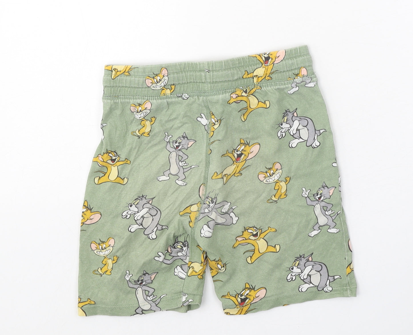 H&M Boys Green Geometric 100% Cotton Sweat Shorts Size 5-6 Years Regular Drawstring - Tom & Jerry