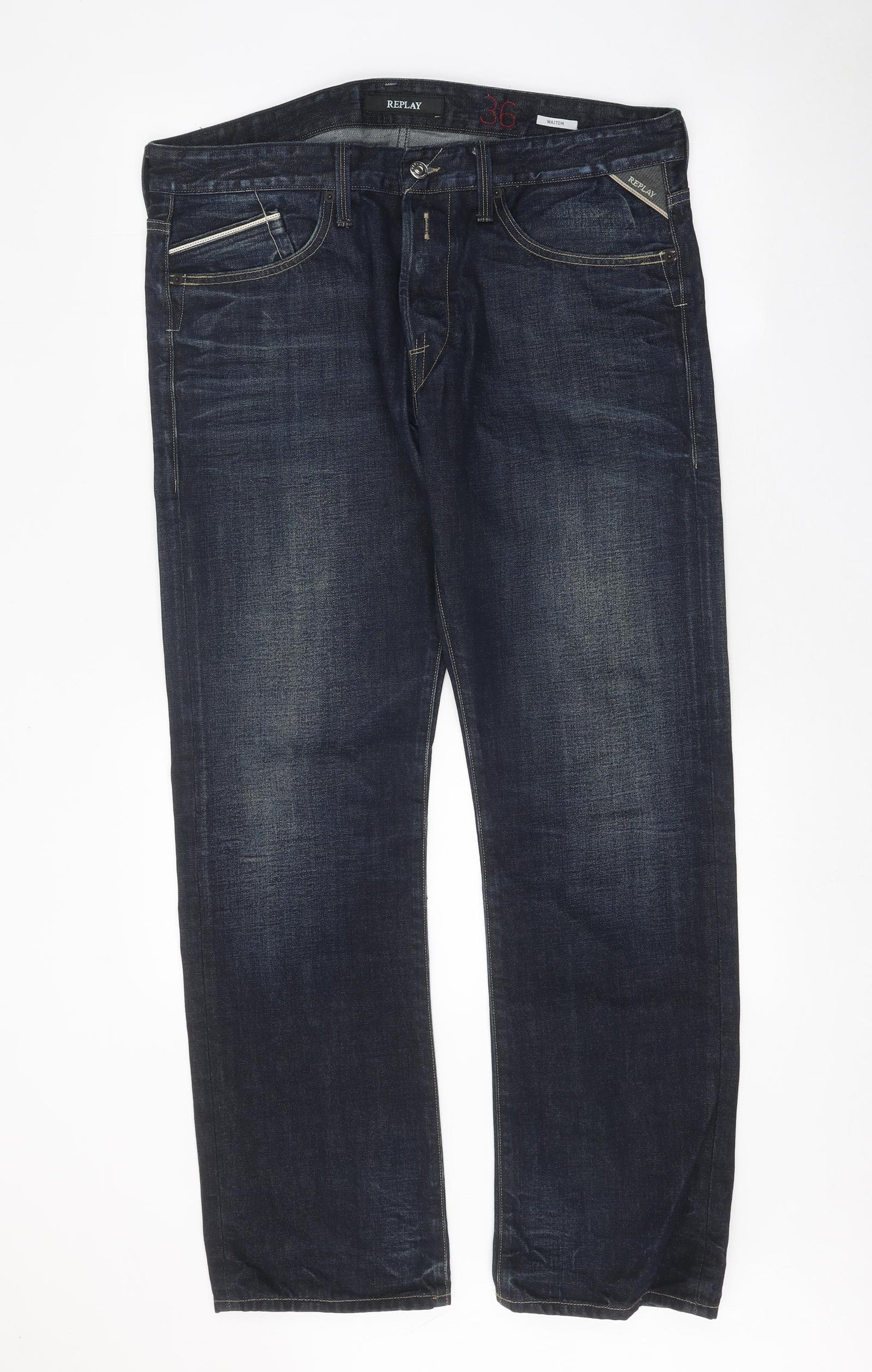 Replay Mens Blue Cotton Straight Jeans Size 36 in Regular Button