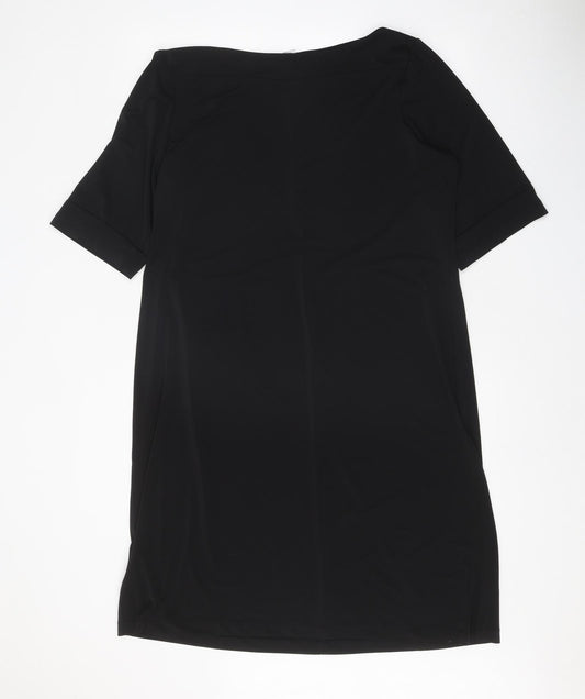 Chico's Womens Black Polyester T-Shirt Dress One Size Boat Neck Pullover - 41 Inch Waist