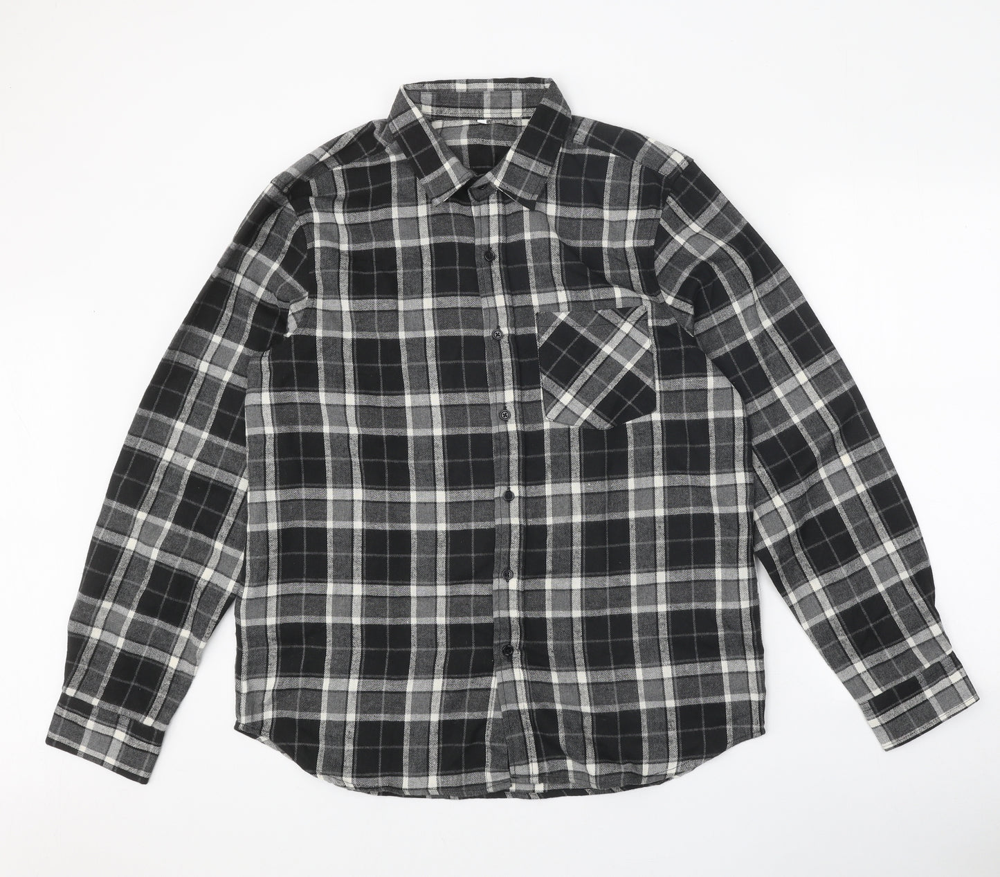 SheIn Womens Grey Plaid Polyester Basic Button-Up Size L Collared