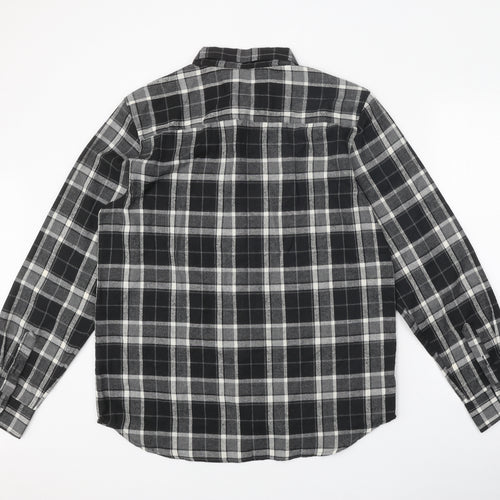 SheIn Womens Grey Plaid Polyester Basic Button-Up Size L Collared