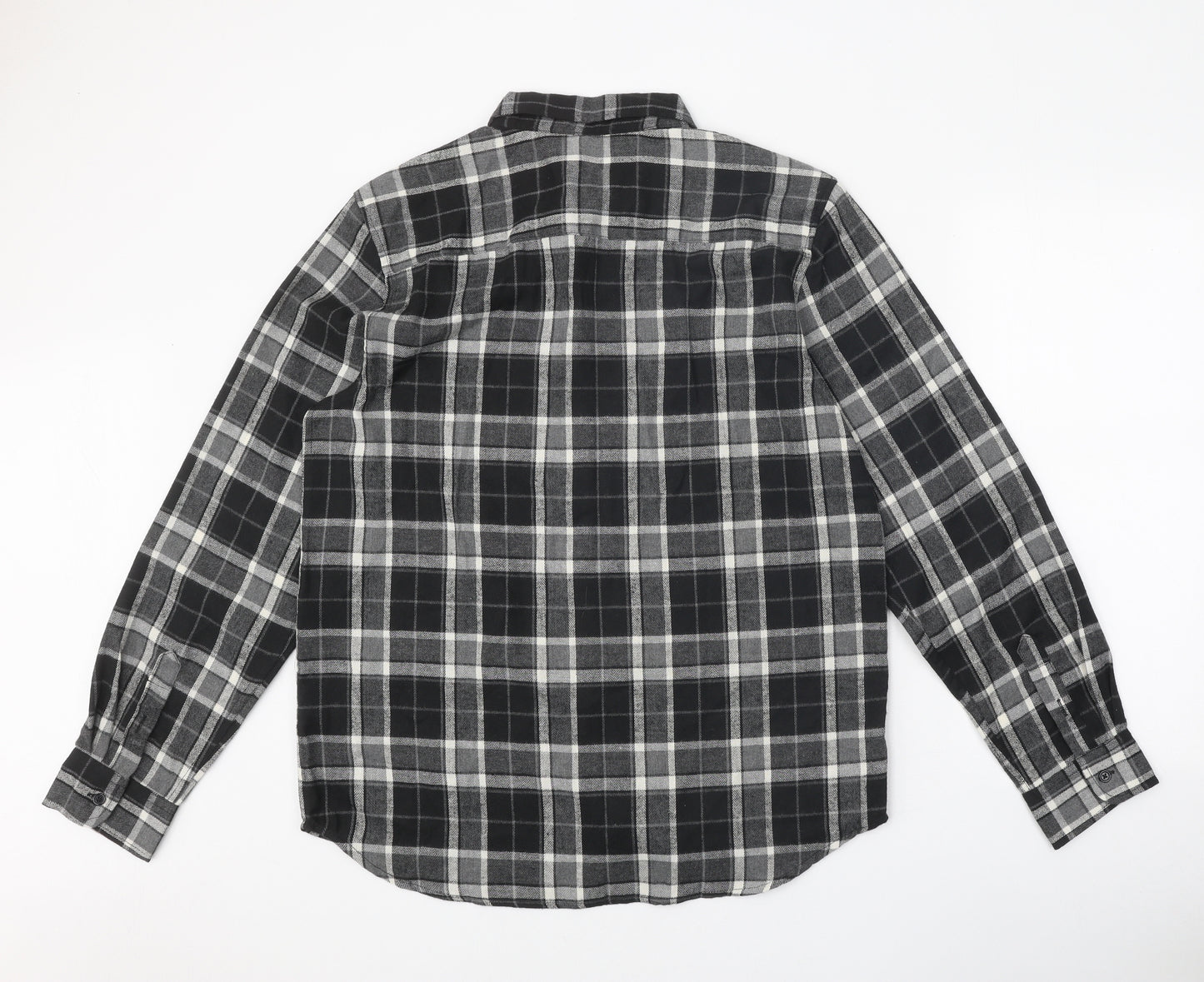 SheIn Womens Grey Plaid Polyester Basic Button-Up Size L Collared