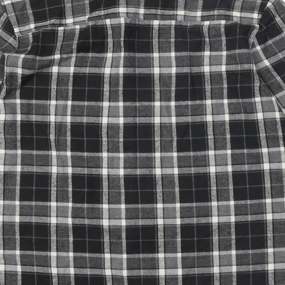SheIn Womens Grey Plaid Polyester Basic Button-Up Size L Collared