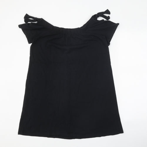 Papaya Womens Black 100% Cotton Basic Blouse Size M Boat Neck