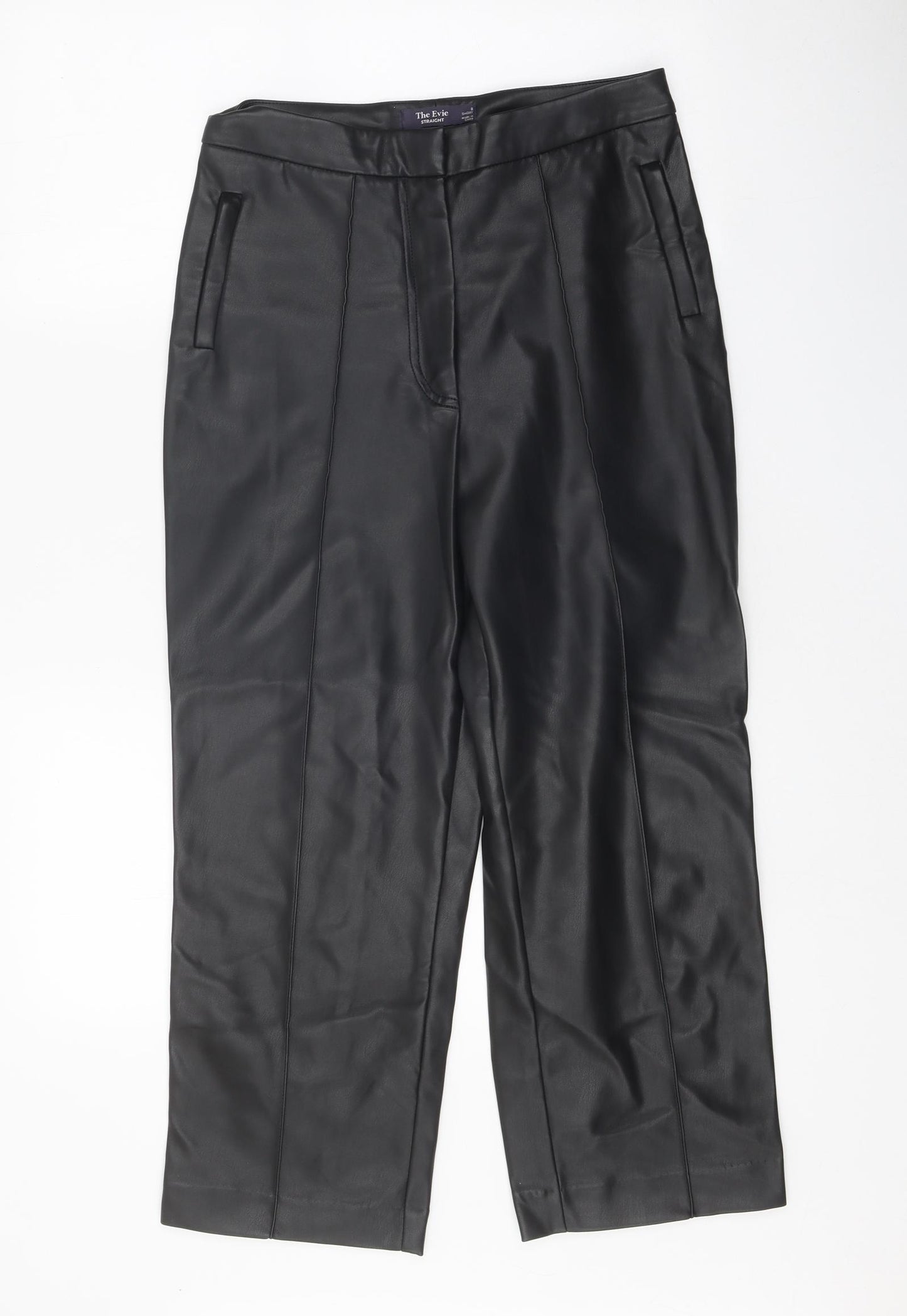 Marks and Spencer Womens Black Polyurethane Trousers Size 8 Regular Zip - Faux Leather