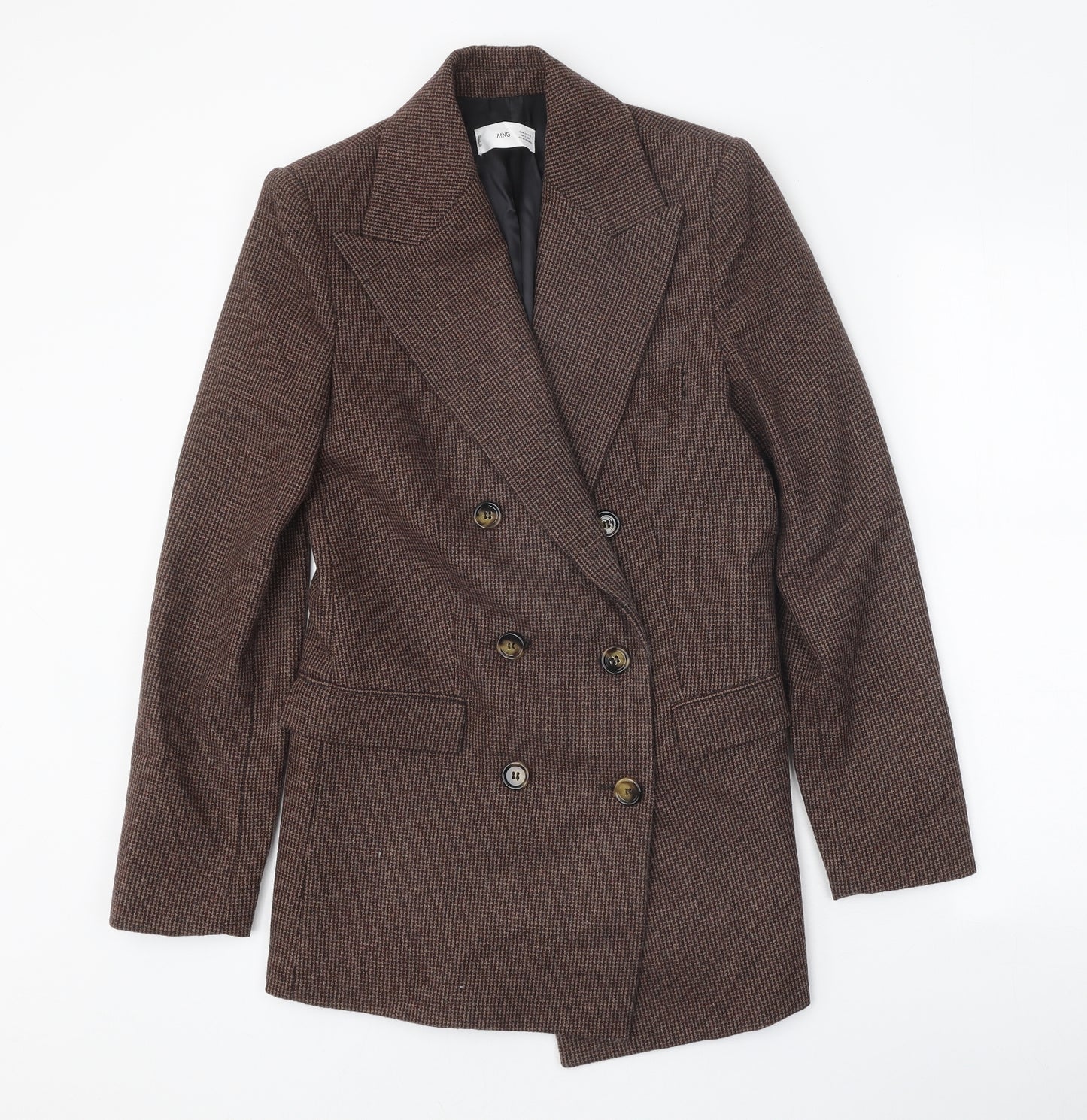 MNG Womens Brown Check Wool Jacket Blazer Size S
