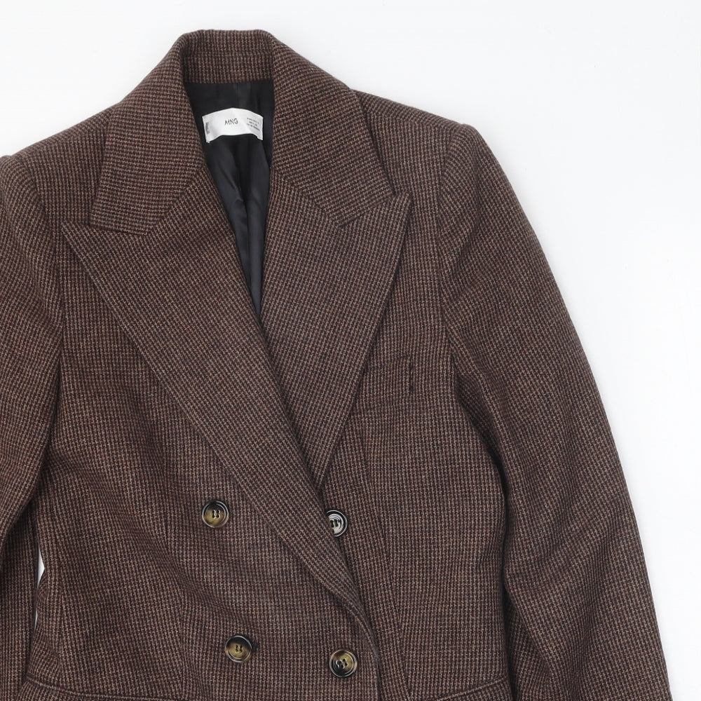 MNG Womens Brown Check Wool Jacket Blazer Size S