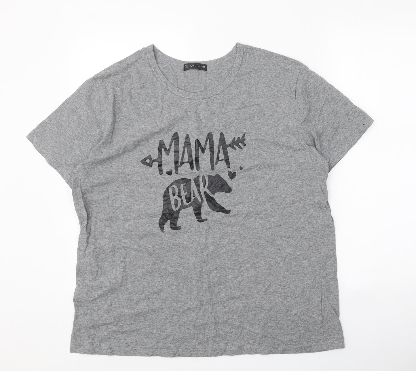 SheIn Womens Grey 100% Cotton Basic T-Shirt Size XL Round Neck - Mama Bear