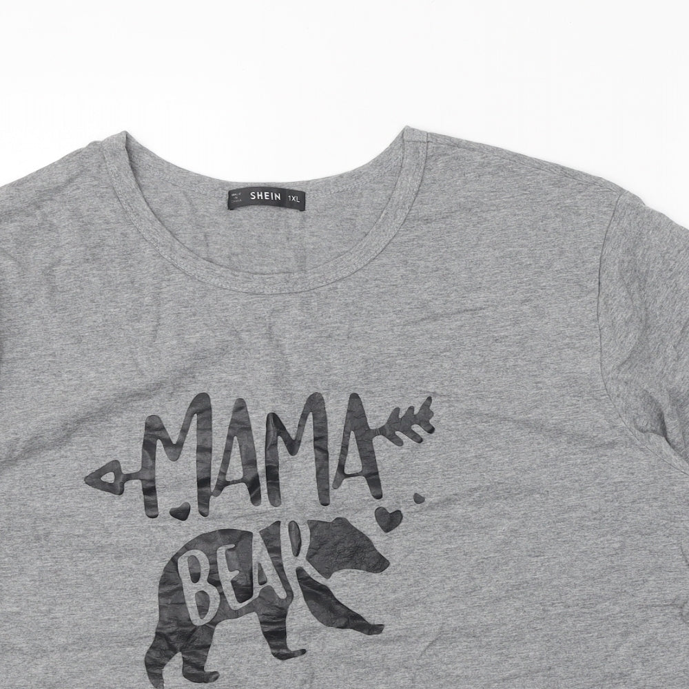 SheIn Womens Grey 100% Cotton Basic T-Shirt Size XL Round Neck - Mama Bear