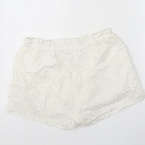 Boohoo Womens White 100% Cotton Bermuda Shorts Size 12 Regular Pull On - Broderie Anglaise