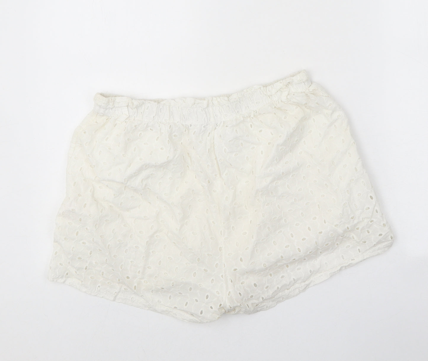 Boohoo Womens White 100% Cotton Bermuda Shorts Size 12 Regular Pull On - Broderie Anglaise