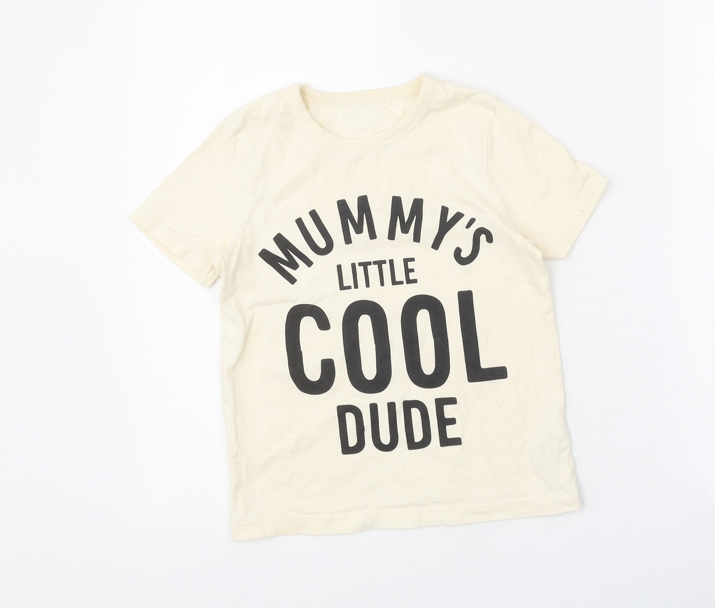 George Boys Beige 100% Cotton Basic T-Shirt Size 5-6 Years Round Neck Pullover - Mummy's Little Cool Dude