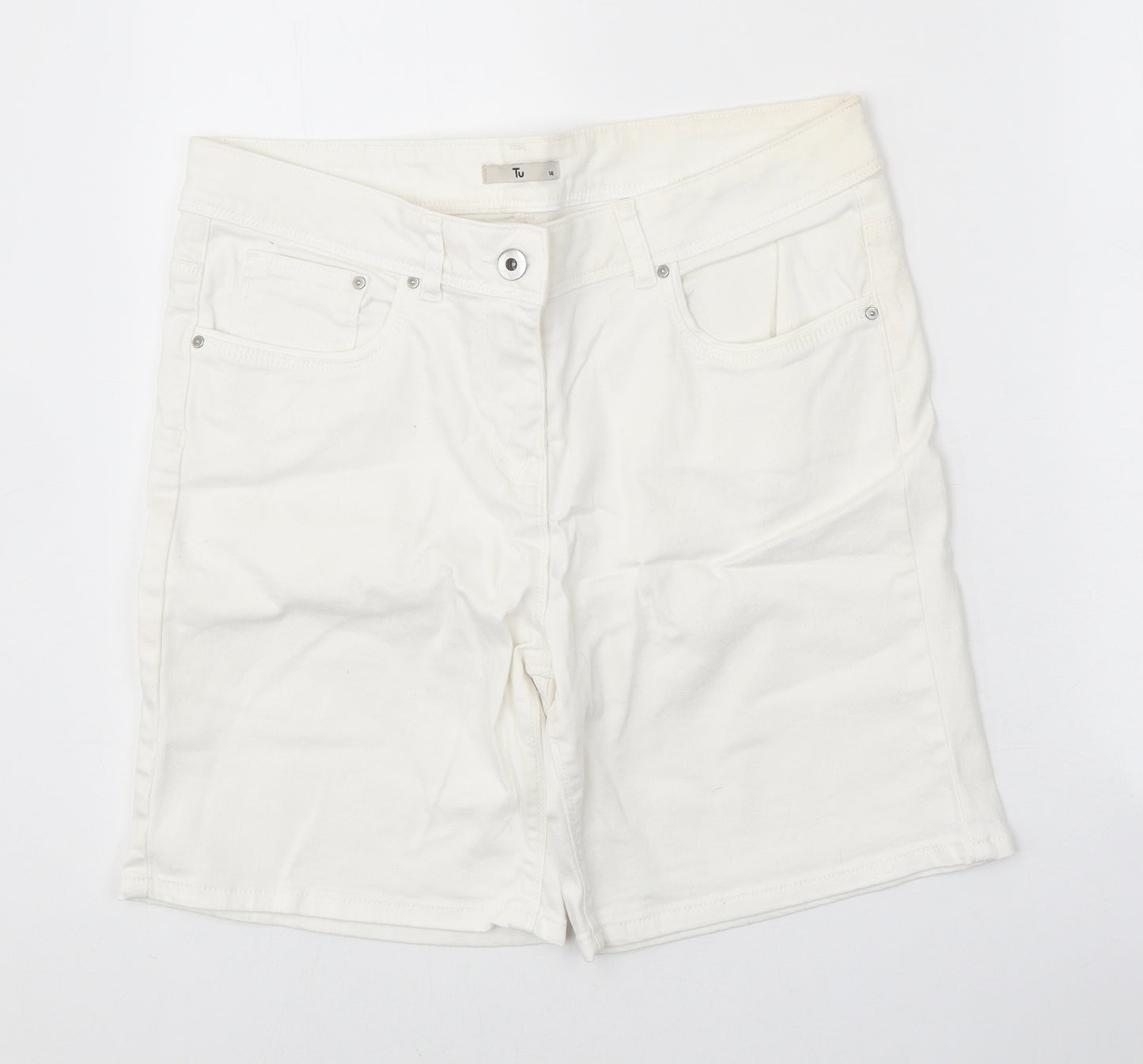 TU Womens White Cotton Chino Shorts Size 14 Regular Zip