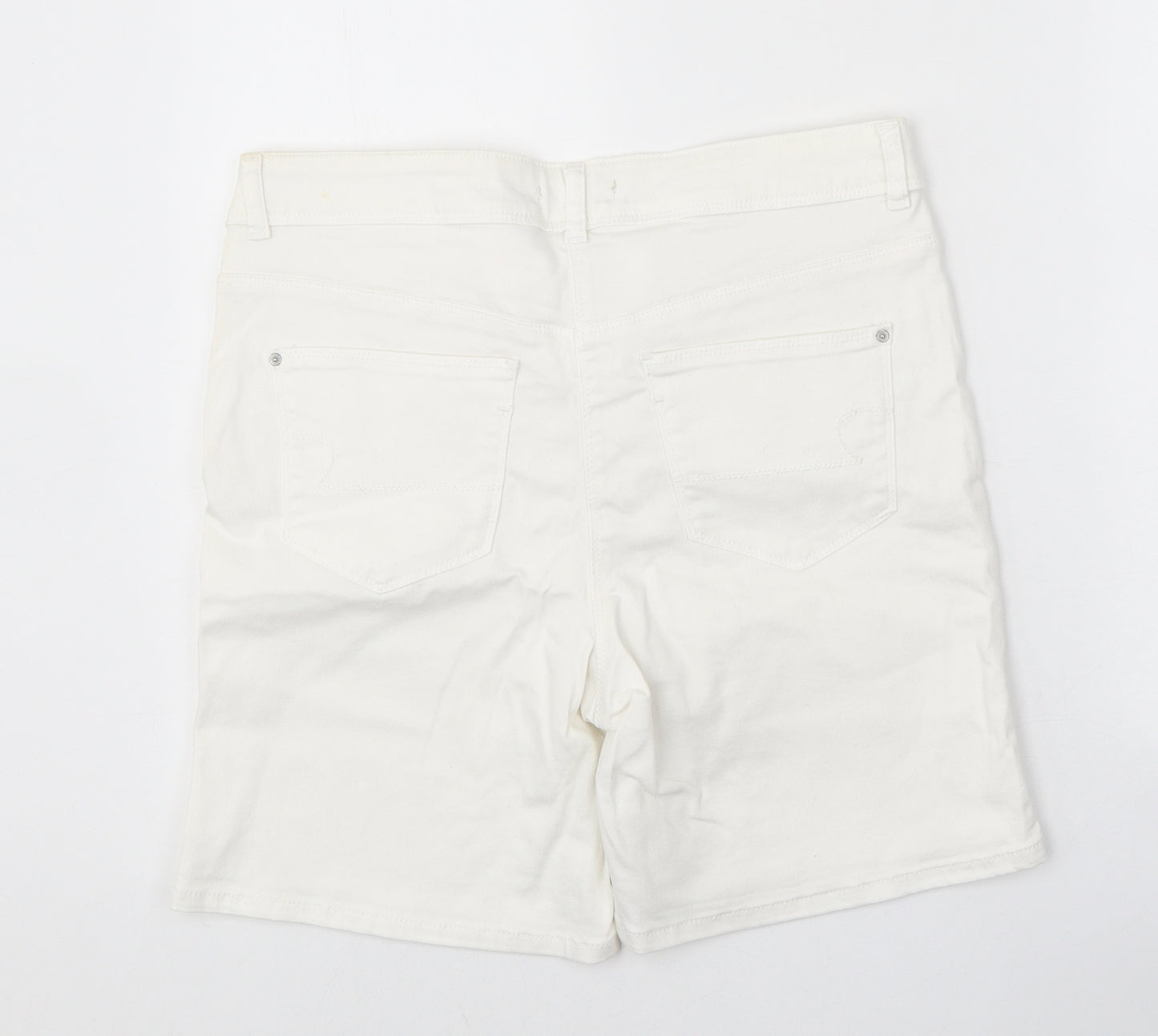 TU Womens White Cotton Chino Shorts Size 14 Regular Zip