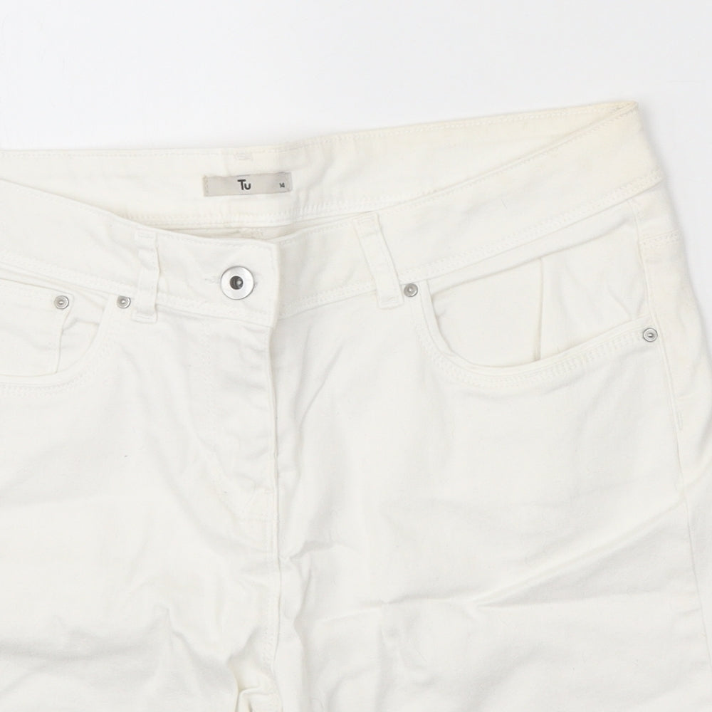 TU Womens White Cotton Chino Shorts Size 14 Regular Zip