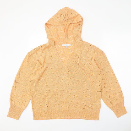 NEXT Womens Orange V-Neck Acrylic Pullover Jumper Size M - Star Detail
