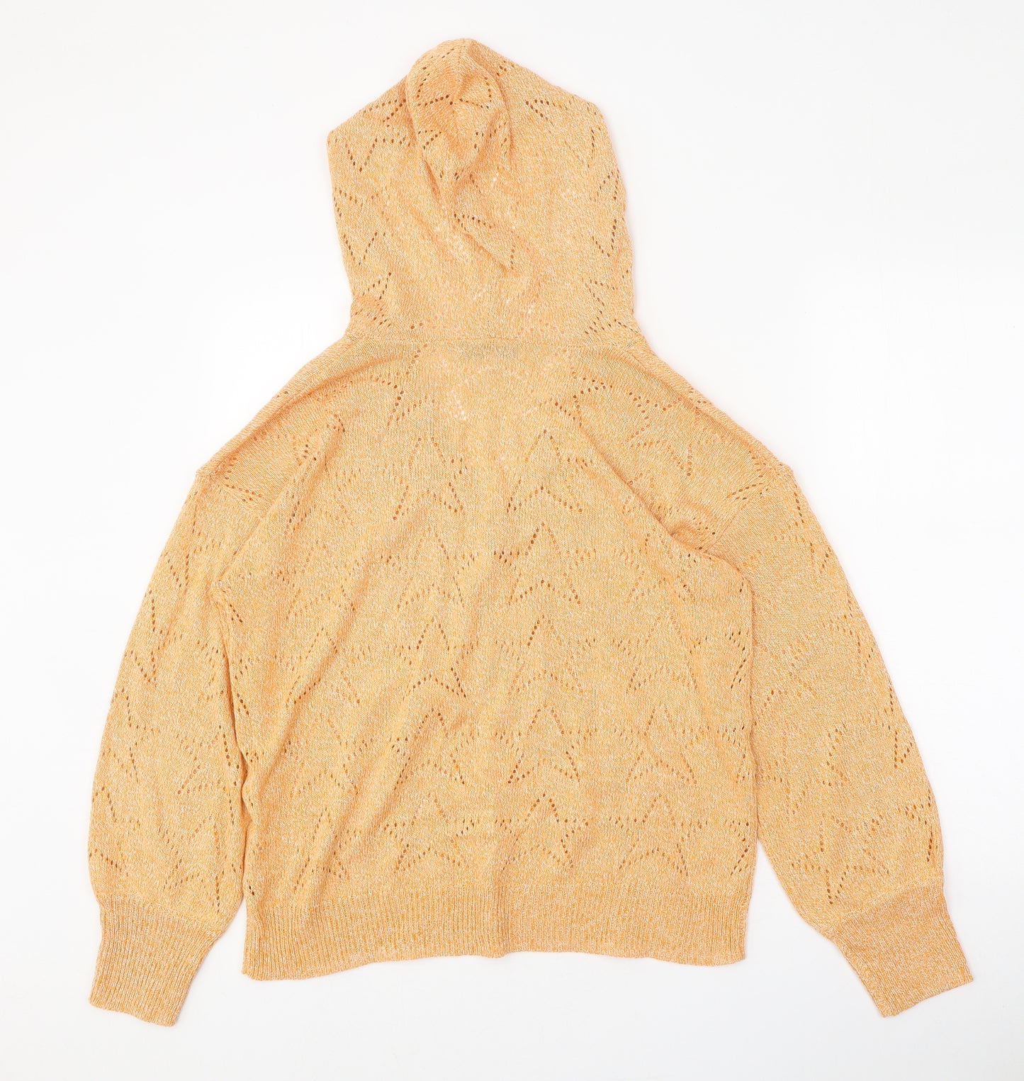 NEXT Womens Orange V-Neck Acrylic Pullover Jumper Size M - Star Detail