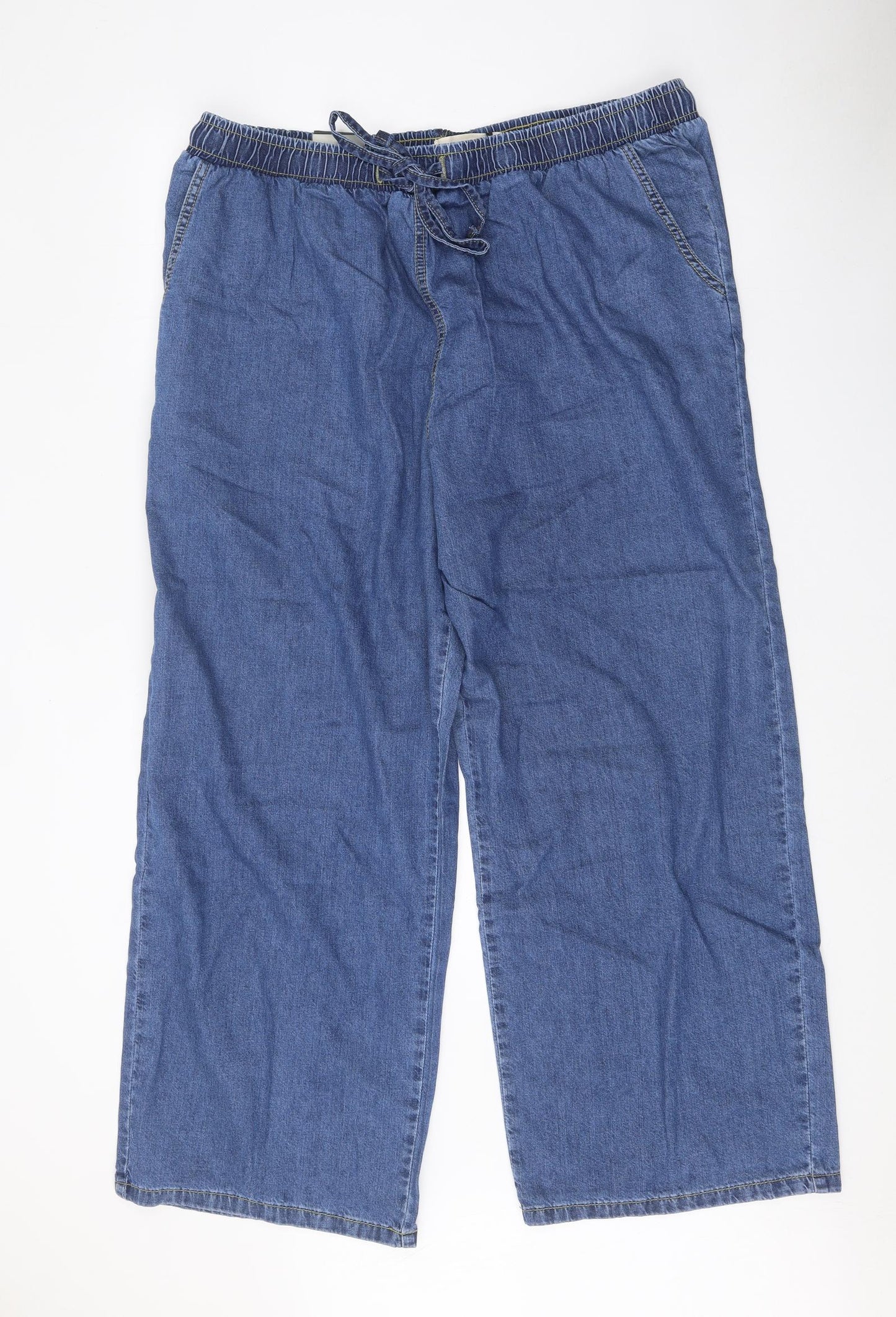 Yours Womens Blue Cotton Wide-Leg Jeans Size 20 Regular Tie