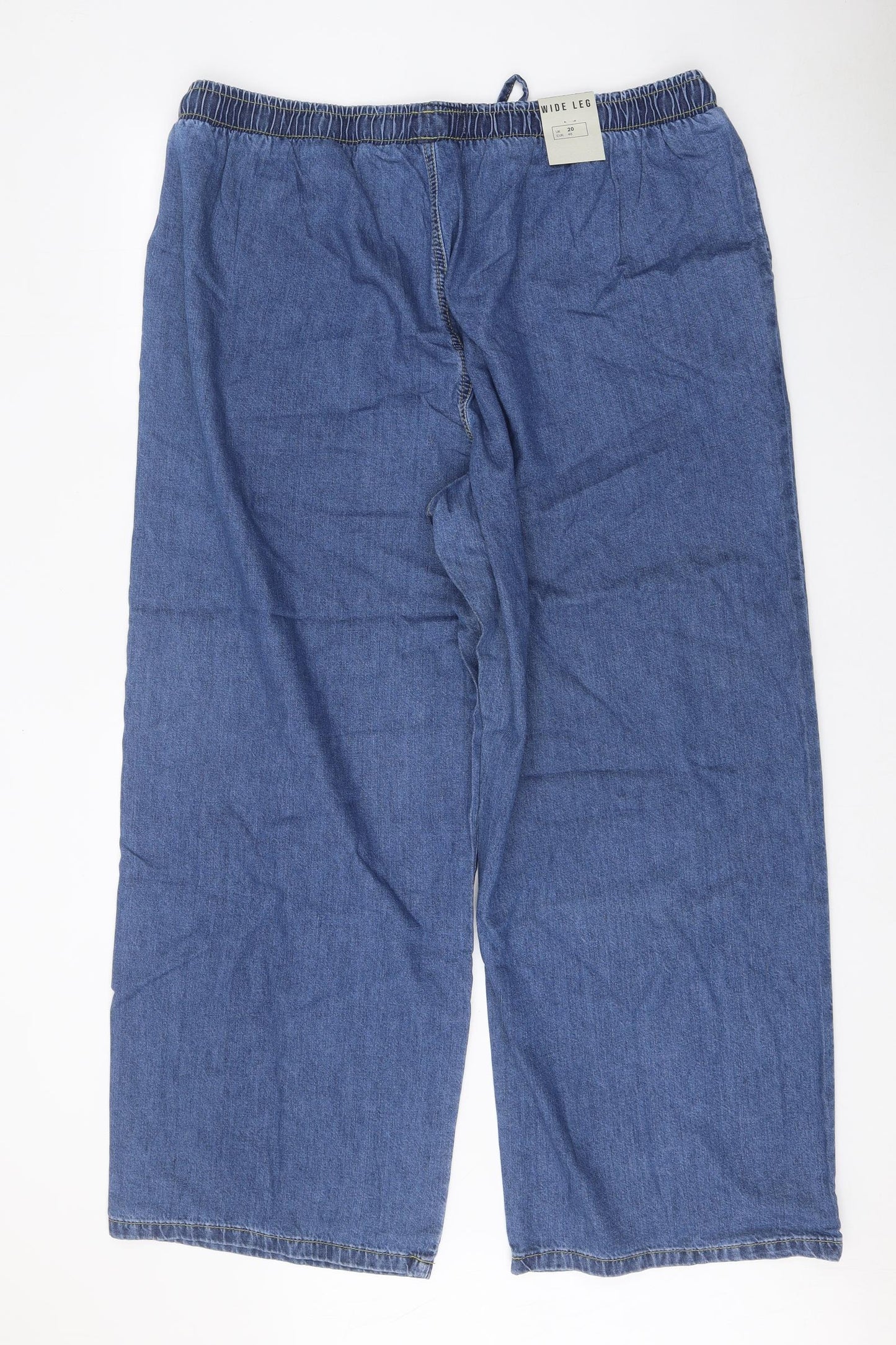 Yours Womens Blue Cotton Wide-Leg Jeans Size 20 Regular Tie