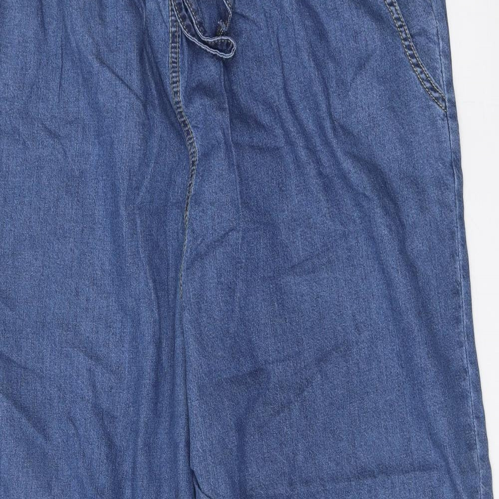 Yours Womens Blue Cotton Wide-Leg Jeans Size 20 Regular Tie