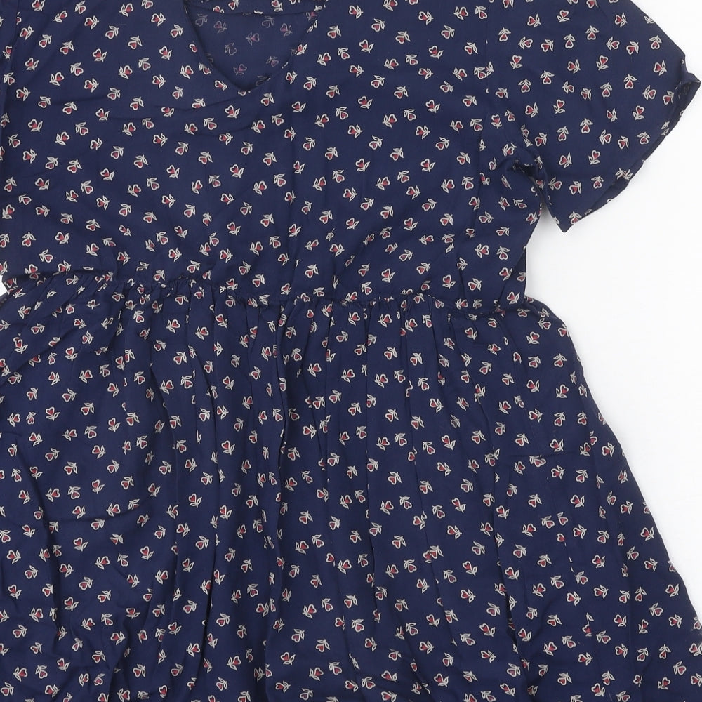 Debenhams Girls Blue Floral Viscose A-Line Size 12 Years Round Neck Pullover