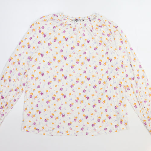Marks and Spencer Womens White Floral Viscose Basic Blouse Size 14 Round Neck