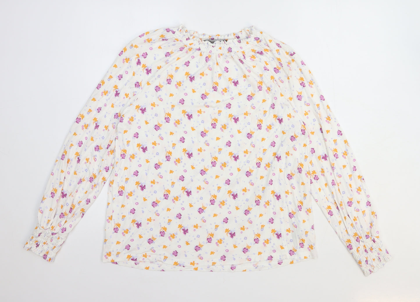 Marks and Spencer Womens White Floral Viscose Basic Blouse Size 14 Round Neck