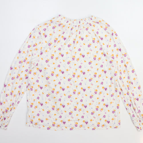 Marks and Spencer Womens White Floral Viscose Basic Blouse Size 14 Round Neck