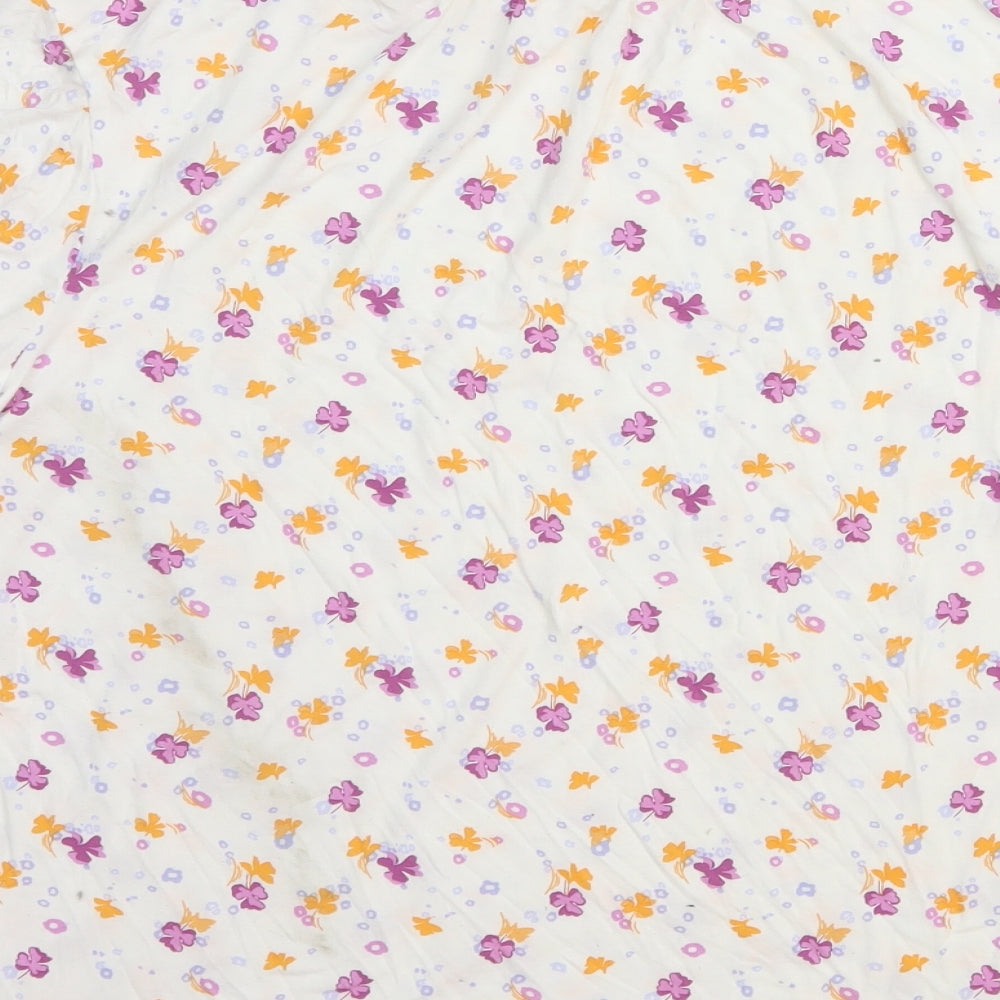 Marks and Spencer Womens White Floral Viscose Basic Blouse Size 14 Round Neck