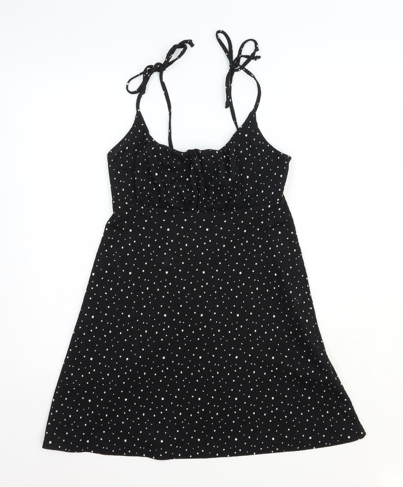 Topshop Womens Black Geometric Polyester A-Line Size 6 Scoop Neck Tie