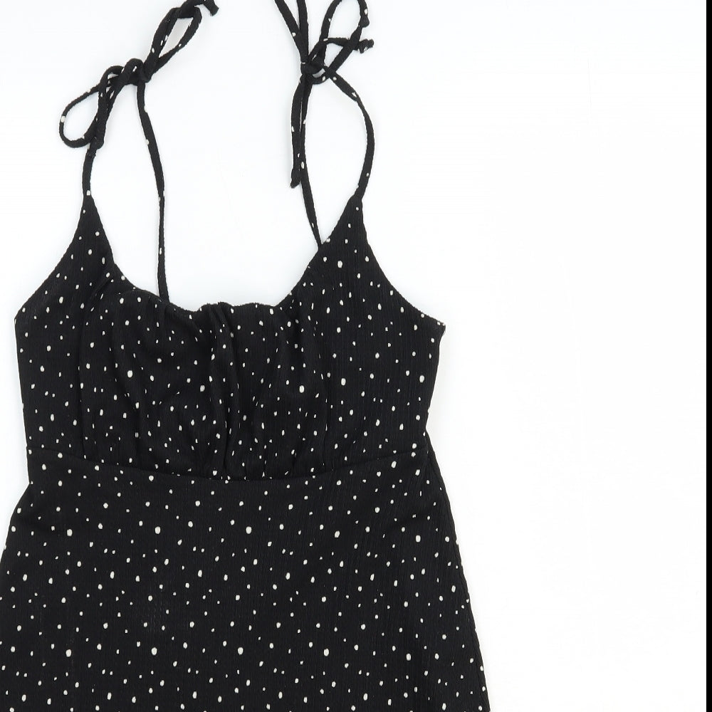 Topshop Womens Black Geometric Polyester A-Line Size 6 Scoop Neck Tie