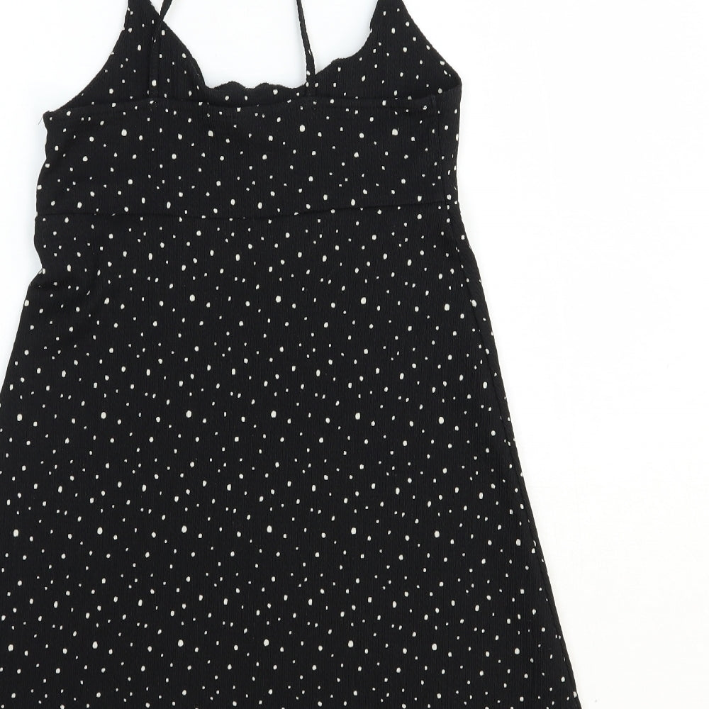 Topshop Womens Black Geometric Polyester A-Line Size 6 Scoop Neck Tie