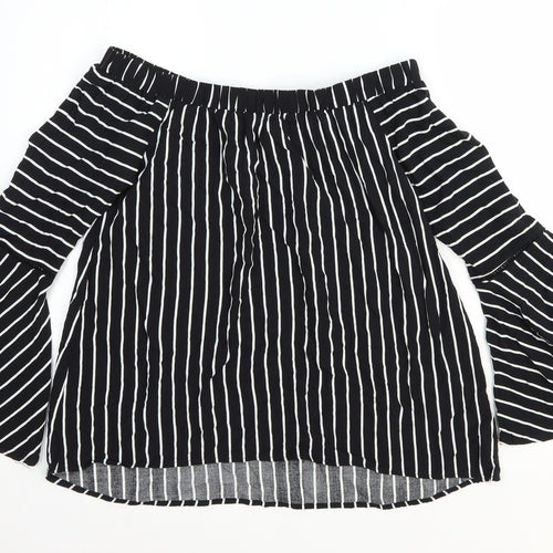 Apricot Womens Black Striped Viscose Basic Blouse Size 8 Boat Neck