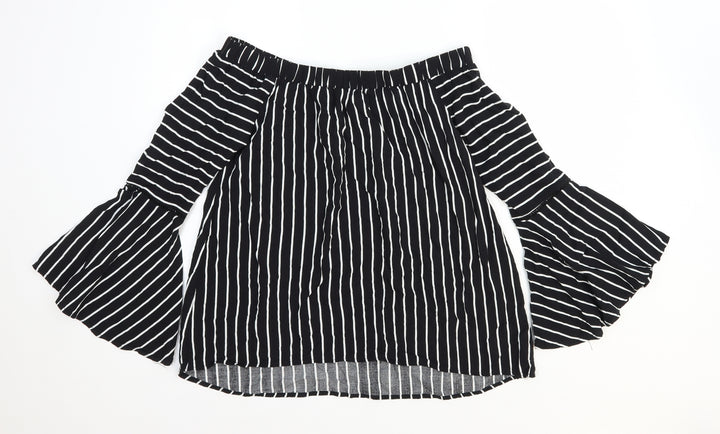 Apricot Womens Black Striped Viscose Basic Blouse Size 8 Boat Neck