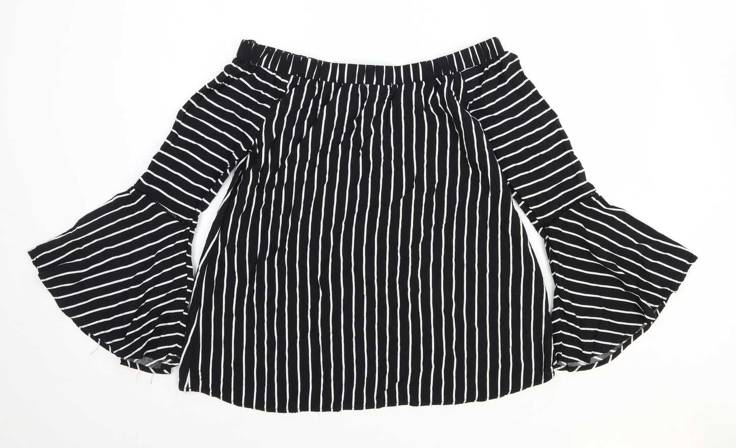 Apricot Womens Black Striped Viscose Basic Blouse Size 8 Boat Neck