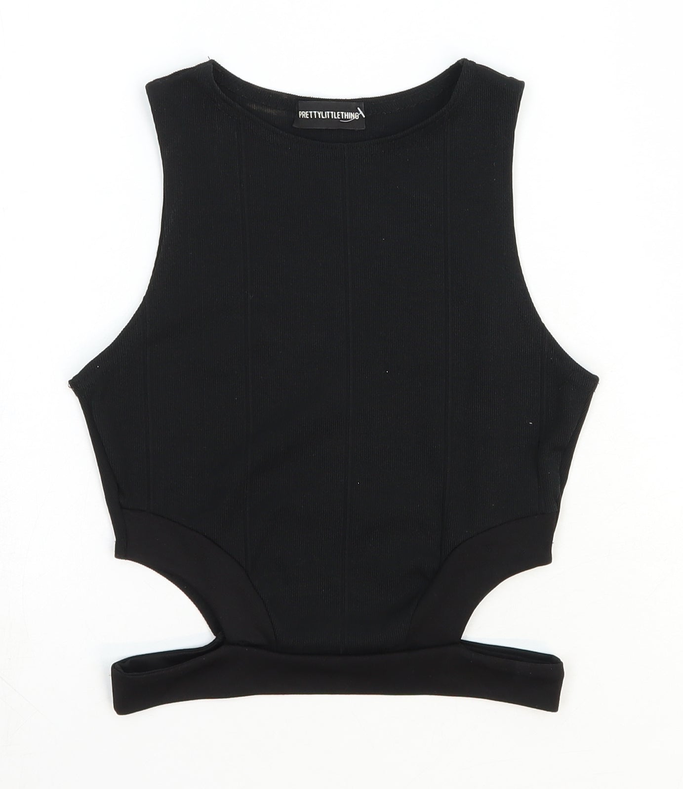 PRETTYLITTLETHING Womens Black Polyester Basic Tank Size 8 Round Neck - Cut Out