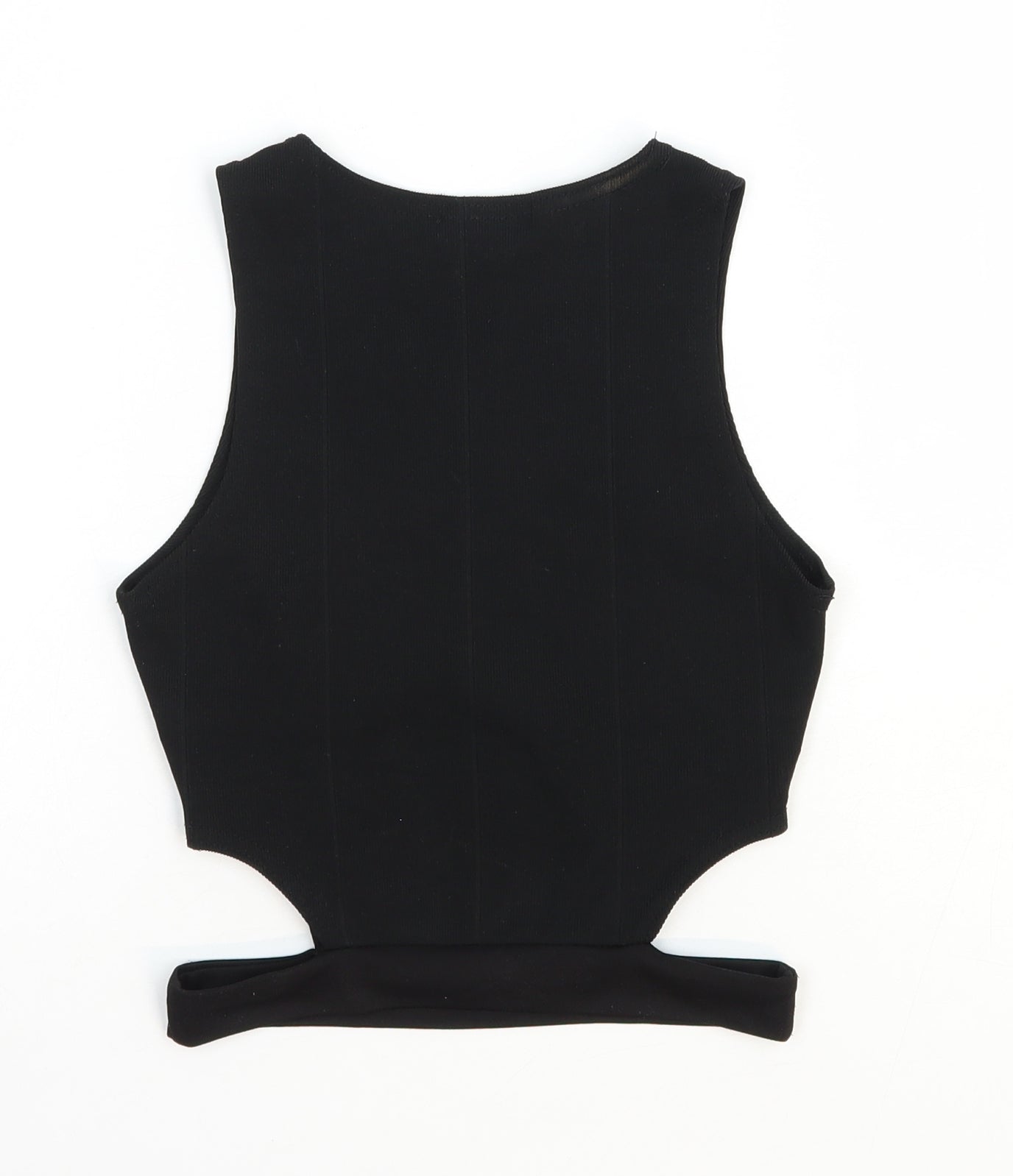 PRETTYLITTLETHING Womens Black Polyester Basic Tank Size 8 Round Neck - Cut Out