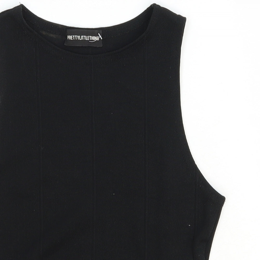 PRETTYLITTLETHING Womens Black Polyester Basic Tank Size 8 Round Neck - Cut Out